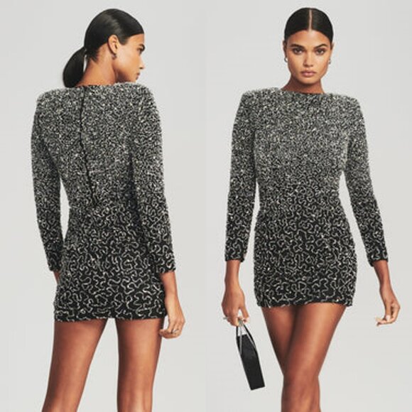 Retrofete NEW Nikki Sequins Long Sleeve Black Cocktail Party Mini Dress Size L - Picture 2 of 12